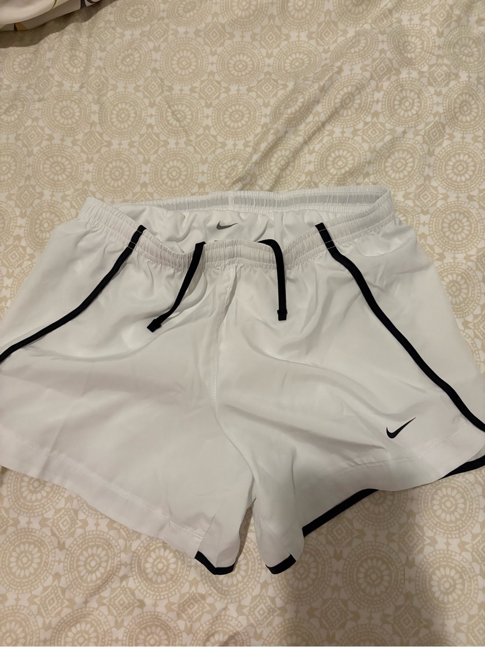 Nike White Dri‑Fit Shorts with Black Drawstring